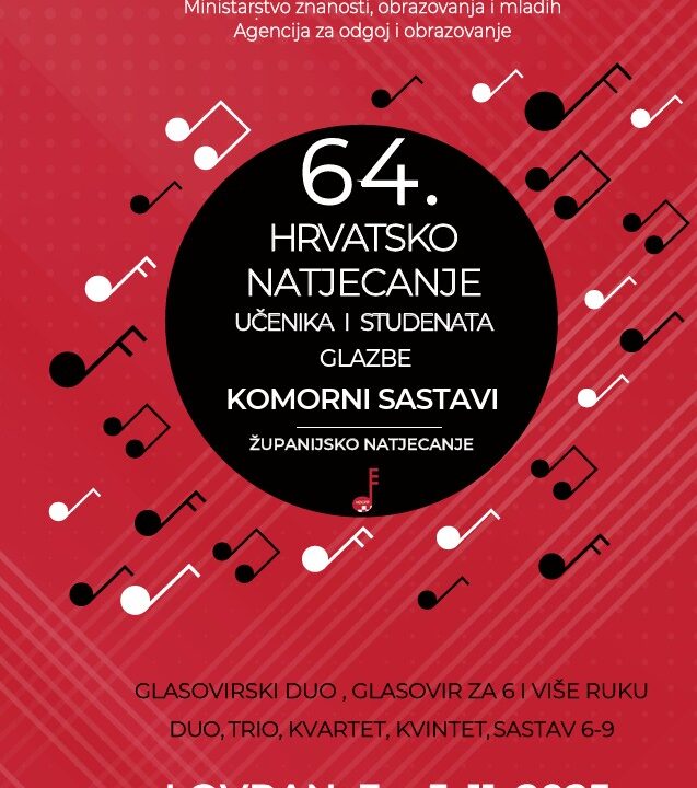64. hrvatsko natjecanje učenika i studenata glazbe – KOMORNI SASTAVI, ŽUPANIJSKO NATJECANJE